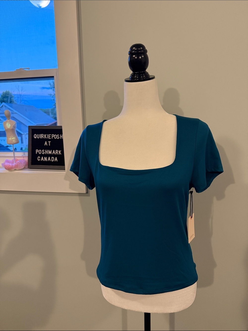 Sincerely Jules Ladies Square Neckline Top Green/Blue Super Soft Feel & Stretch